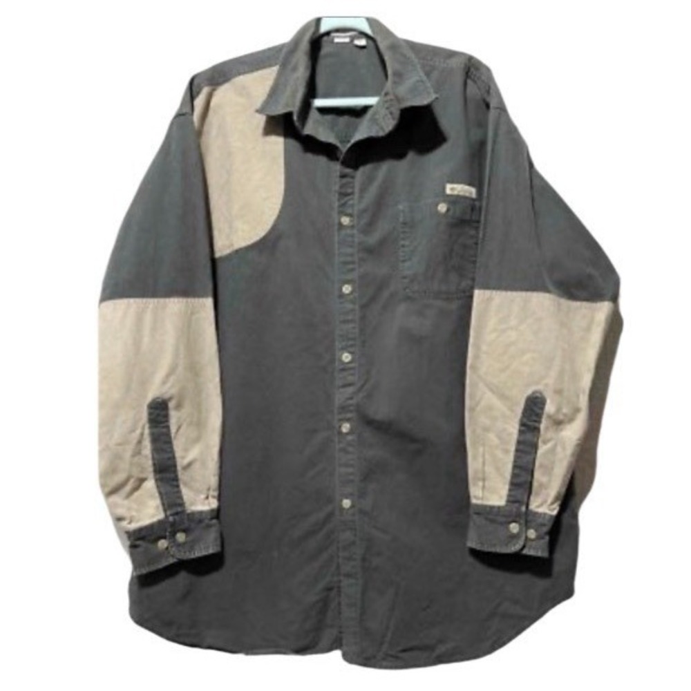 VINTAGE Columbia Shirt Mens XL Green Khaki Quilted Shooting Hunting 90s Long Slv